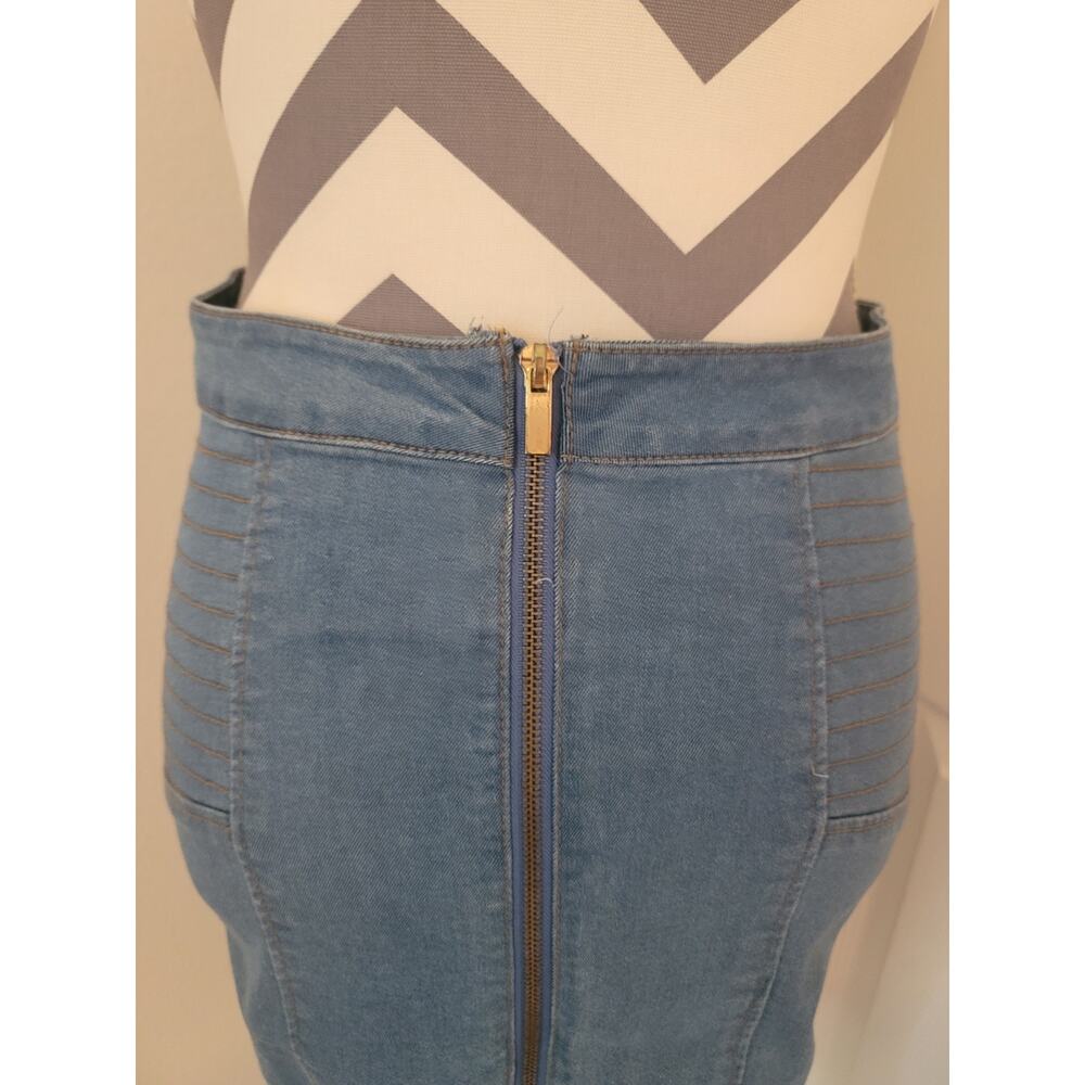 Marilyn Monroe Denim Pencil Skirt Sz M Full Front 2-Way Zip Knee Length Stretchy - Picture 5 of 12